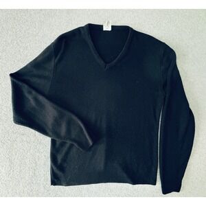 Pierre Cardin Vintage Long Sleeve Jumper Sweater - Black - Men's Large V Neck